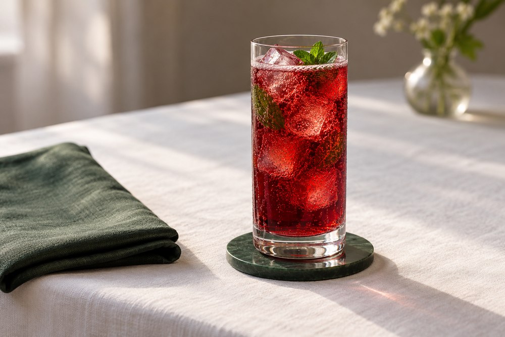 Granatapfel und Minze mit Mineralwasser