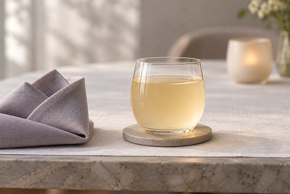 Kamille und weisse Frucht mit Zitrone