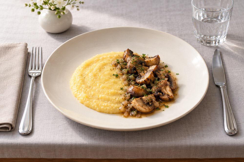 Pilze mit cremiger Polenta und Schalotten