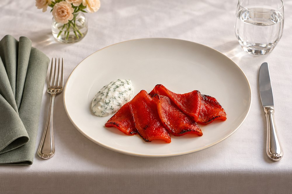 Geröstete Peperoni mit Knoblauchjoghurt