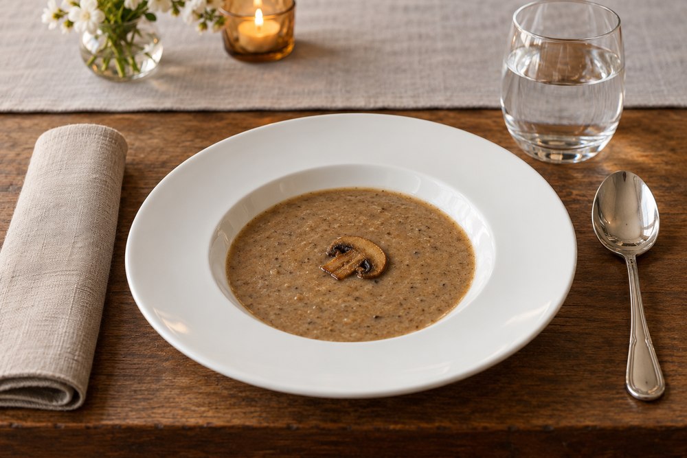 Pilzsuppe mit weissen Bohnen und Thymian