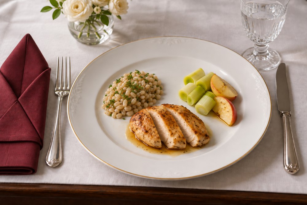 Zitronenpoulet mit Rut Garnitur