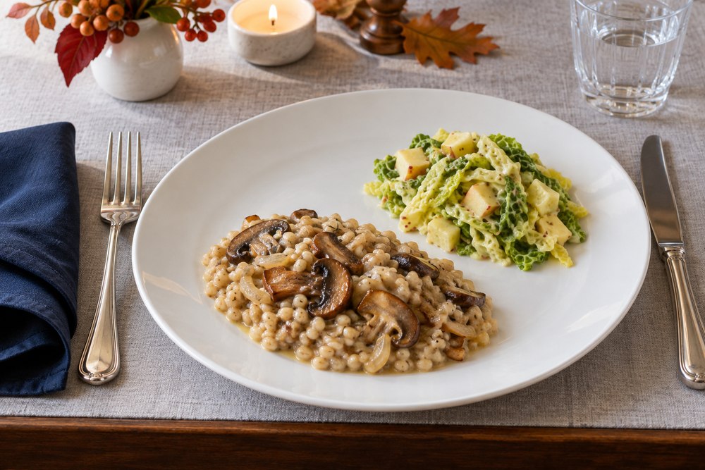 Gerstenrisotto mit Pilzen und Senfwirz