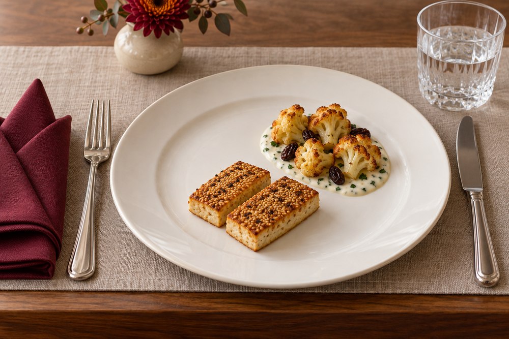 Sesamtofu mit geröstetem Blumenkohl