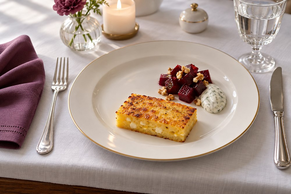 Gebackene Polenta mit Feta und Noomi Garnitur